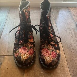 Dr. Martens Black and Pink Floral Combat Boots